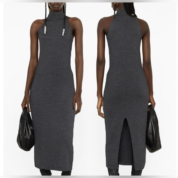 NWT TOTÊME Ribbed Neck Dark Gray Wool Midi Dress Size XS - Picture 4 of 13